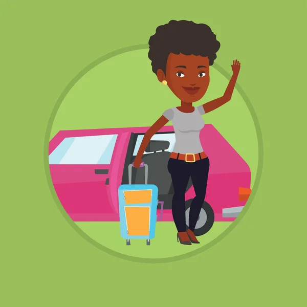 Mujer afroamericana viajando en coche . — Vector de stock