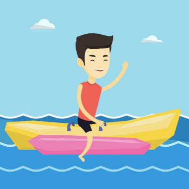 Bir muz tekne sürme turist illüstrasyon vektör.