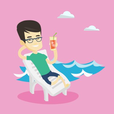 Adam plaj sandalye vektör çizim üzerinde rahatlatıcı.