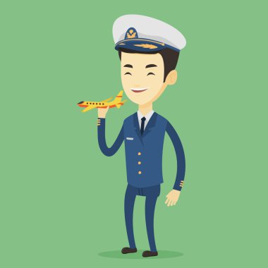 Neşeli uçak pilot uçak modeli ile.