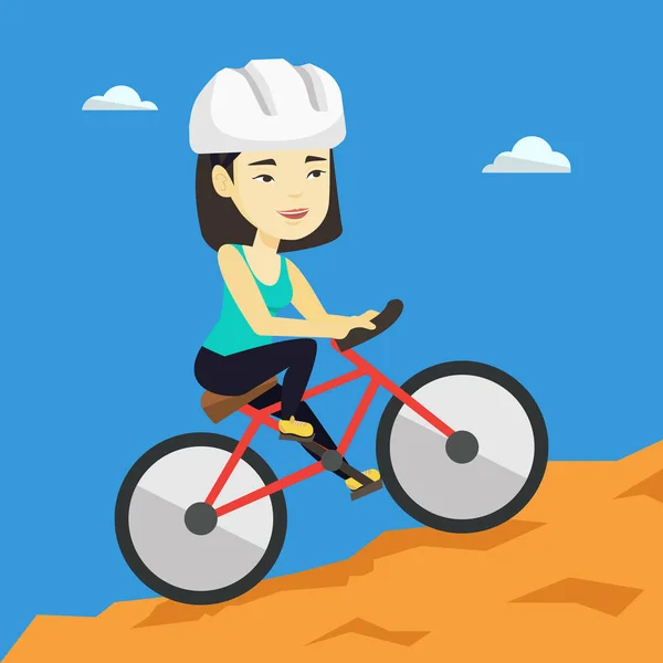 Mladá žena na kole v horách. — Stockový vektor