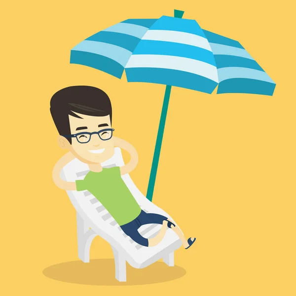Hombre relajante en la playa silla vector ilustración . — Vector de stock
