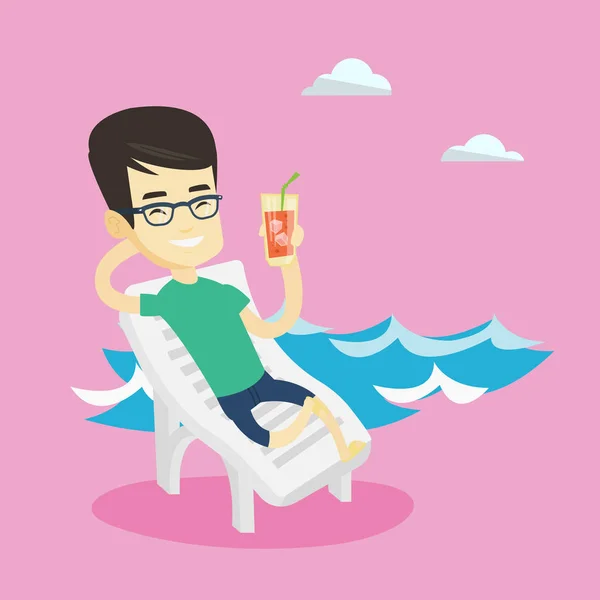 Homme relaxant sur chaise de plage illustration vectorielle . — Image vectorielle