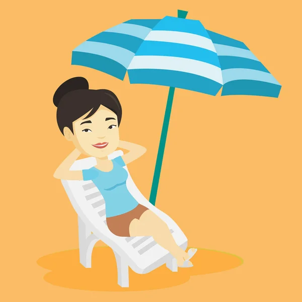 Donna rilassante sulla sedia da spiaggia vettoriale illustrazione . — Vettoriale Stock