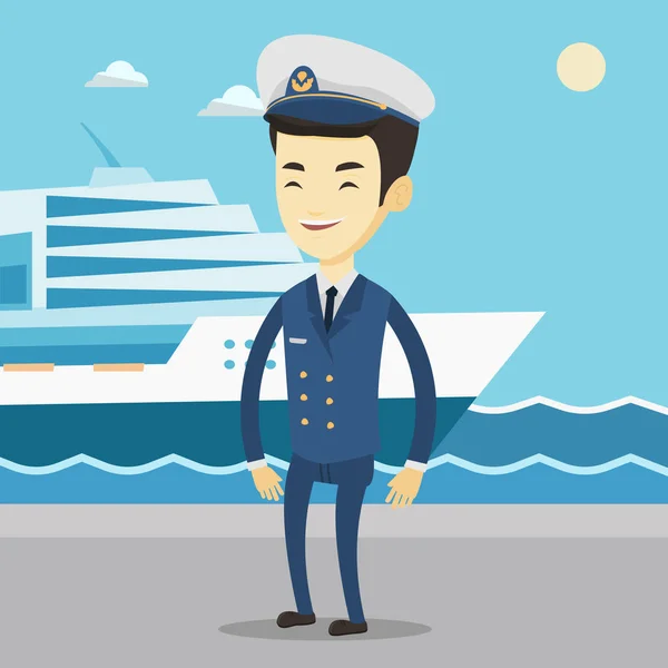 Capitaine de navire souriant en uniforme au port . — Image vectorielle