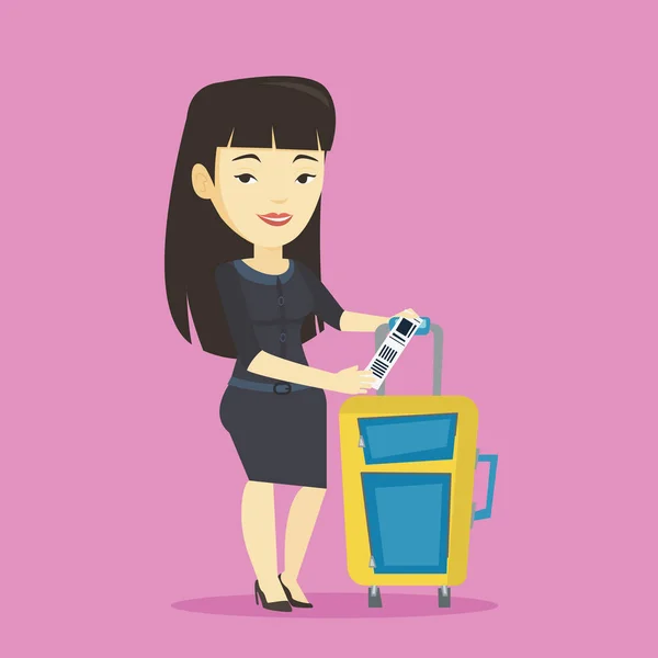 Asiatisk forretningskvinne med bagasjelapp . – stockvektor