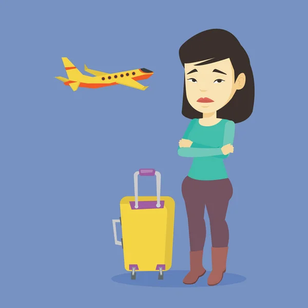 Ung kvinna lider av flygrädsla. — Stock vektor