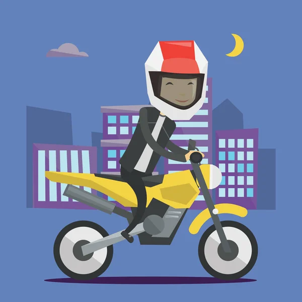 Mladý muž na koni motocyklu v noci. — Stockový vektor