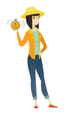 Asyalı çiftçi holding çalar saat.