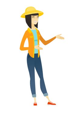 Genç Asyalı mutlu çiftçi el hareketi.