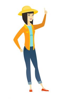 Asyalı çiftçi onun işaret parmağı ile işaret