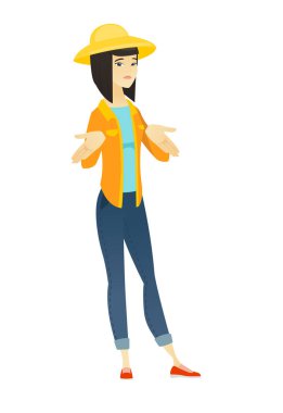 Omuzlarında shrugging Asya şaşkın çiftçi