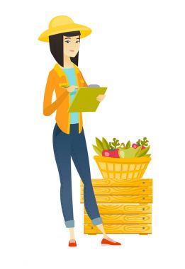 Asyalı çiftçi panosuna yazma.