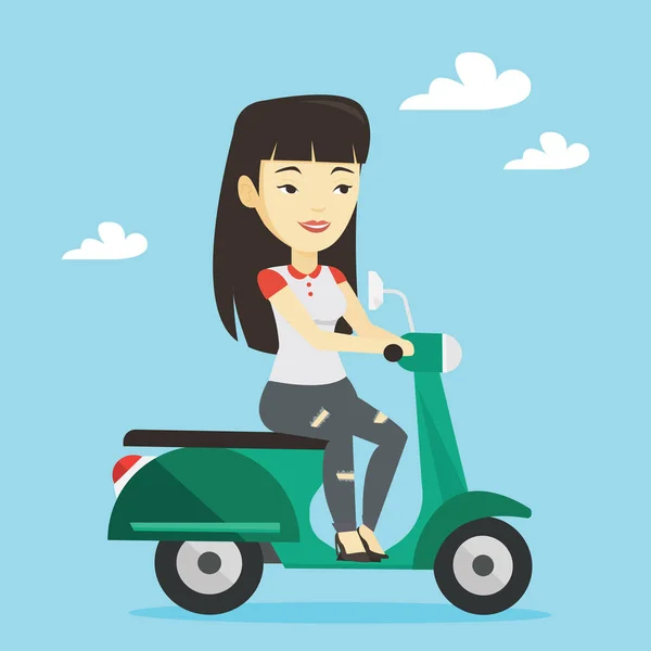 Mujer montar scooter vector ilustración . — Archivo Imágenes Vectoriales