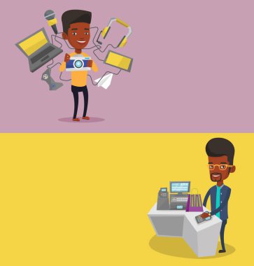 Metin için yer ile iki teknoloji afiş.