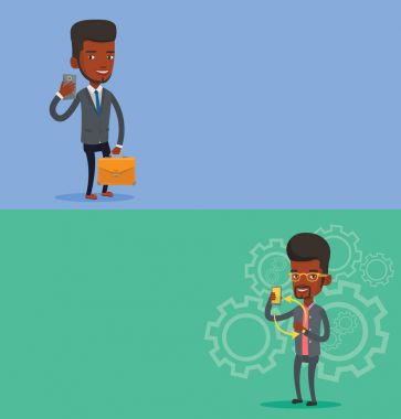 Metin için yer ile iki teknoloji afiş.