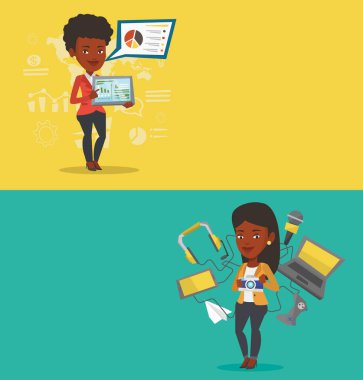 Metin için yer ile iki teknoloji afiş.