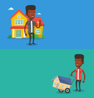 Metin için yer ile iki gayrimenkul afiş.