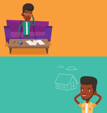 Metin için yer ile iki gayrimenkul afiş.