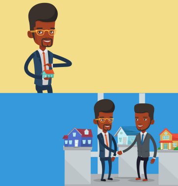 Metin için yer ile iki gayrimenkul afiş.