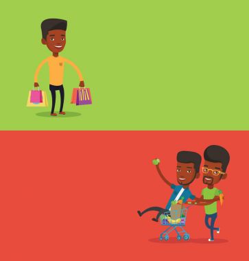 Metin için yer ile iki alışveriş afiş.