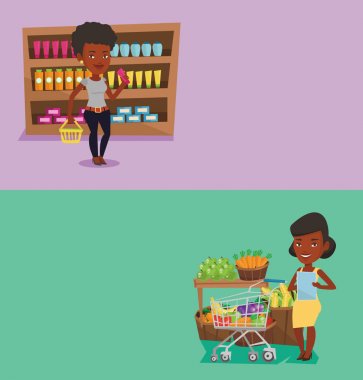 Metin için yer ile iki alışveriş afiş.