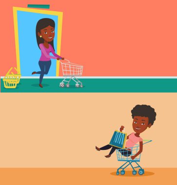 Metin için yer ile iki alışveriş afiş.