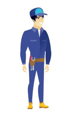 Genç Asyalı emin makinist.