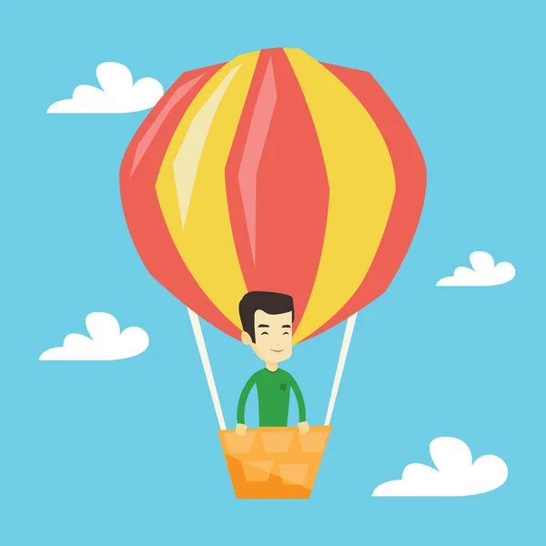 Jovem voando em balão de ar quente . — Vetor de Stock