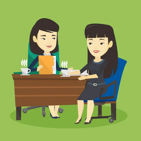 Twee vrouwelijke ondernemers tijdens zakelijke bijeenkomst. — Stockvector
