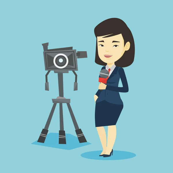 Repórter de TV com microfone e câmera . — Vetor de Stock