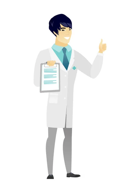 Doctor with clipboard giving thumb up. — Stock Vector