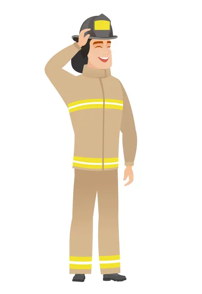 Young caucasian firefighter in uniform. — Stock Vector