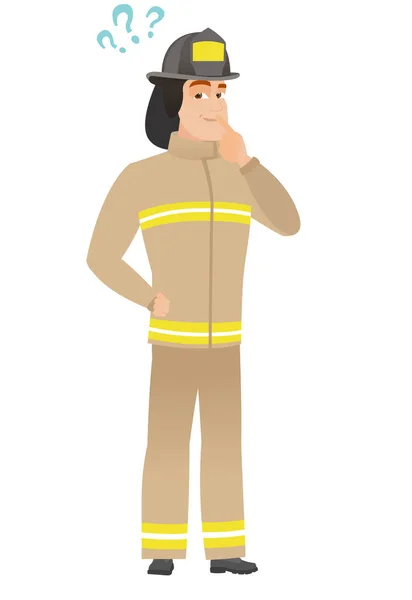 Pensando bombero con signos de interrogación . — Archivo Imágenes Vectoriales
