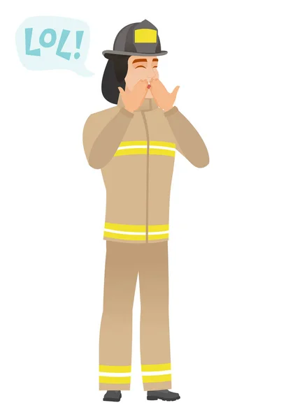 Young caucasian firefighter laughing out loud. — Stock Vector