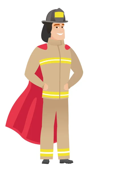 Πυροσβέστης που φοράει ένα μανδύα κόκκινο υπερήρωα. — Διανυσματικό Αρχείο
