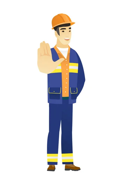 Mutató kéz palm ázsiai builder. — Stock Vector