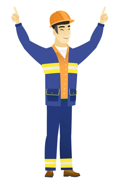 Builder standing with raised arms up. — Stock Vector