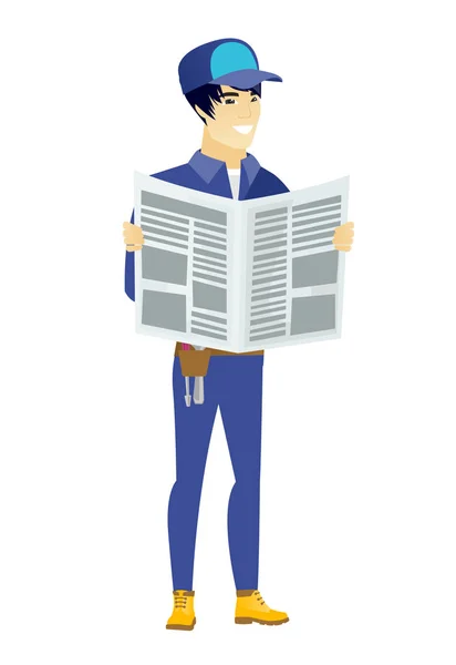 Mechanic reading newspaper vector illustration — Stock Vector