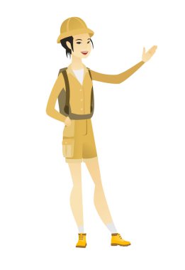 Bir yön gösteren Asyalı Gezgin.