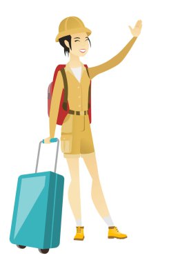 Elini sallayarak genç Asya seyahat.