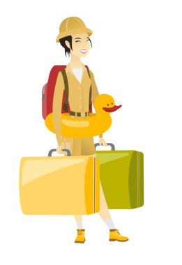 Neşeli Gezgin kadın şişme ringde.