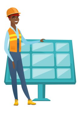 Güneş enerjisi Santrali genç Afrikalı işçi.