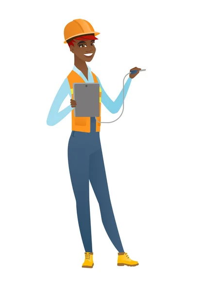 Electricista africano con equipo eléctrico . — Vector de stock