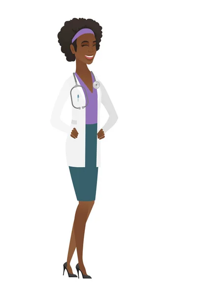Afrikanisch-amerikanischer Arzt im Arztkittel lacht. — Stockvektor