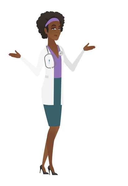 Médecin afro-américain confus aux bras écartés . — Image vectorielle