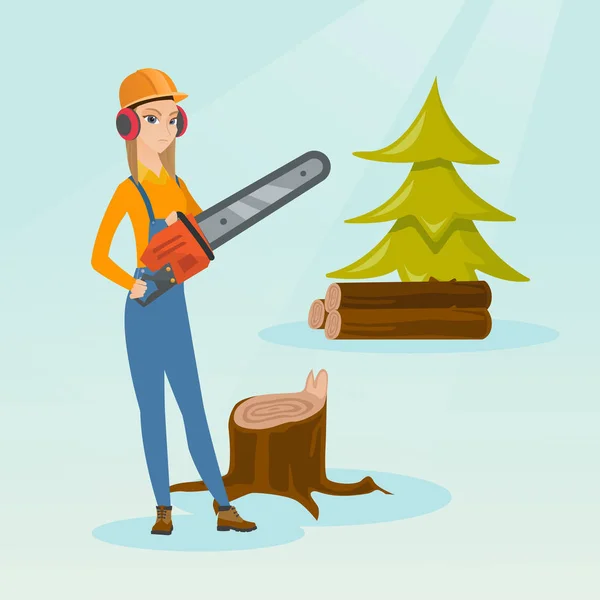 Lumberjack com ilustração vetorial de motosserra . — Vetor de Stock