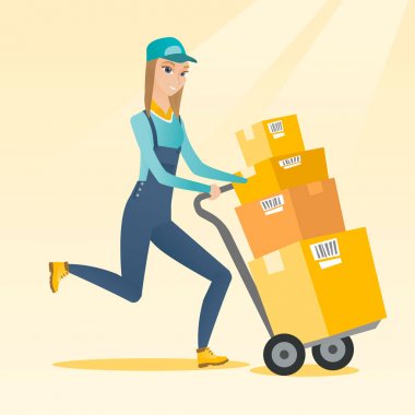 Teslimat Postacı arabası üzerinde karton kutular ile.