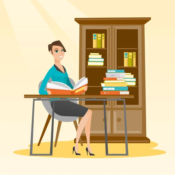 Student lezen boek vector illustratie. — Stockvector