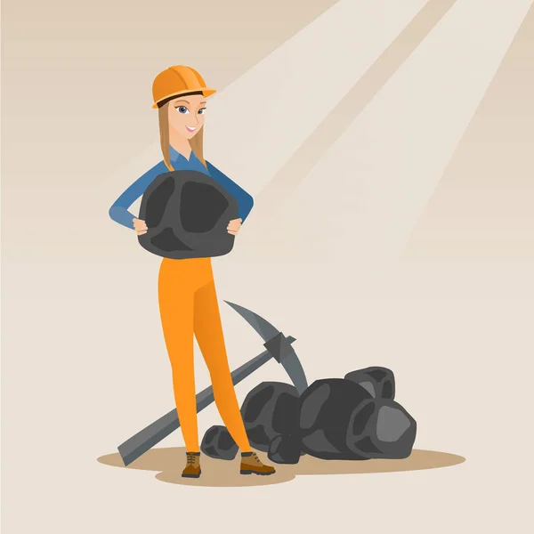 Miner holding coal in hands vector illustration. — Stock Vector